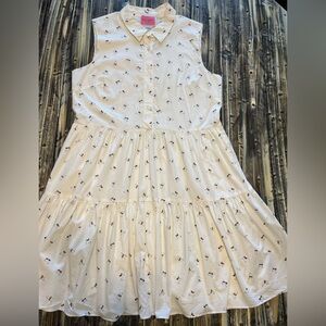 Kate Spade Honey Bees Sleeveless Shirt Dress with button collar details